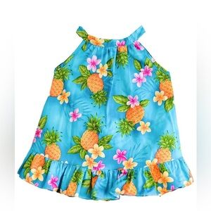 NWT Hawaiian Baby Girl 2-Piece Halter Dress Set 18M Blue Pineapple Luau Tropical